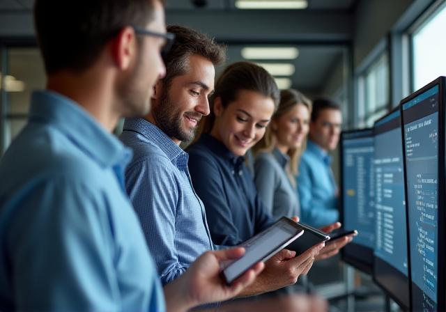 Logistics professionals coordinating supply chain data